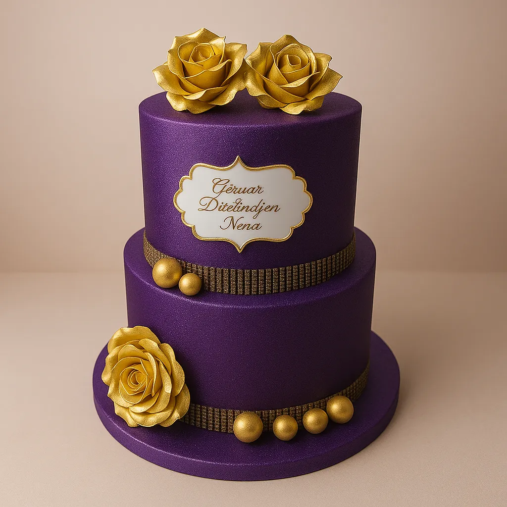 Purple Golden Roses Cake